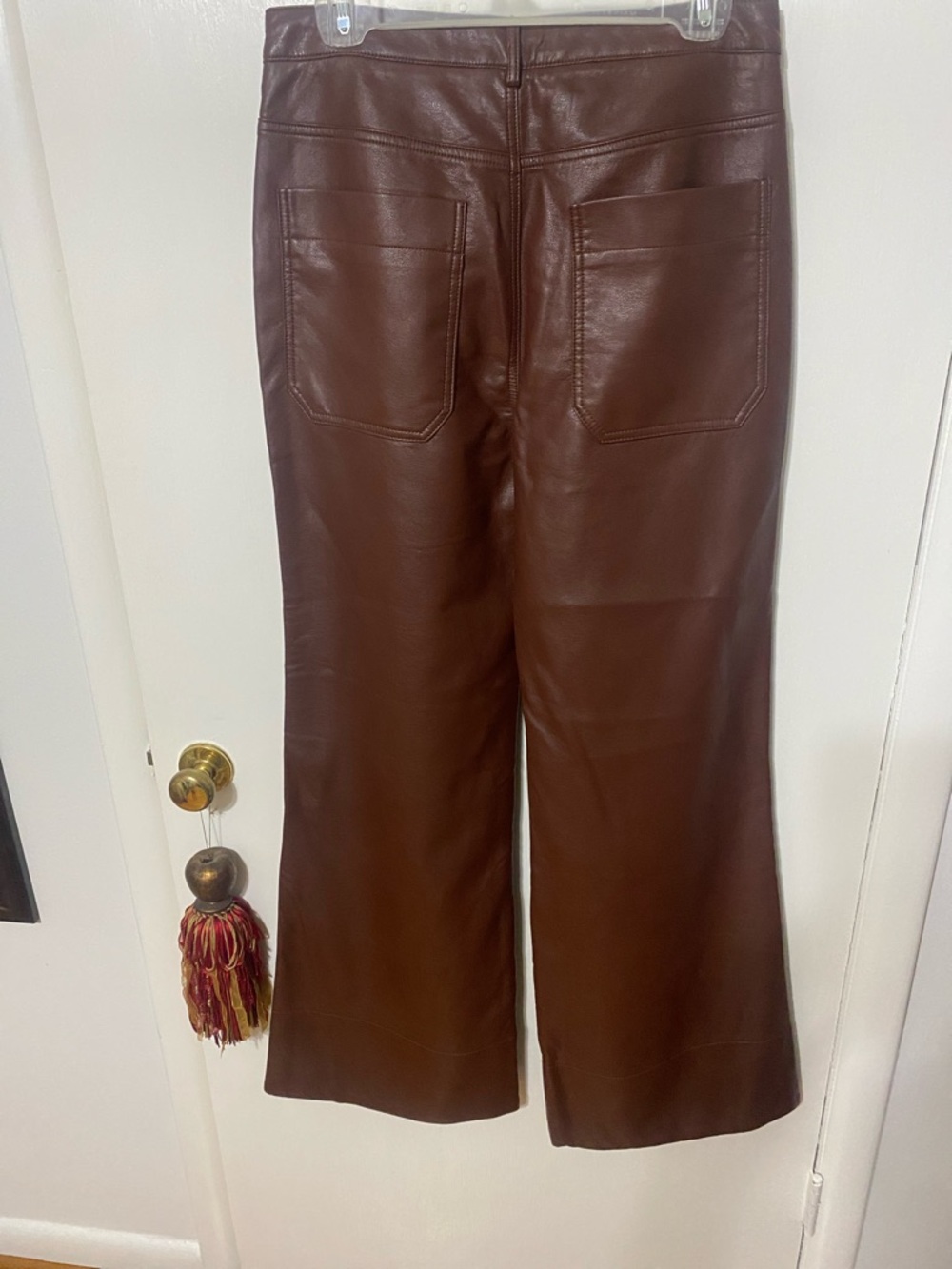 The Ryan Relaxed High rise Pilcro Brown Faux Leather Flare Pants - Picture 7 of 10